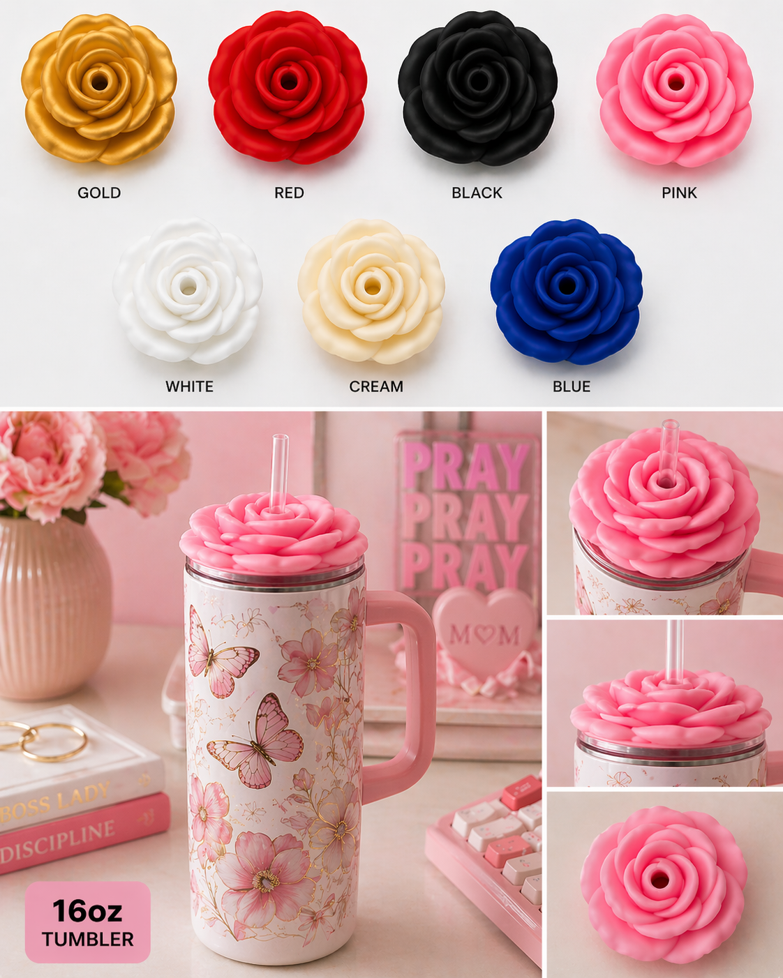 Rose tumbler lid cover | 16oz Tumbler