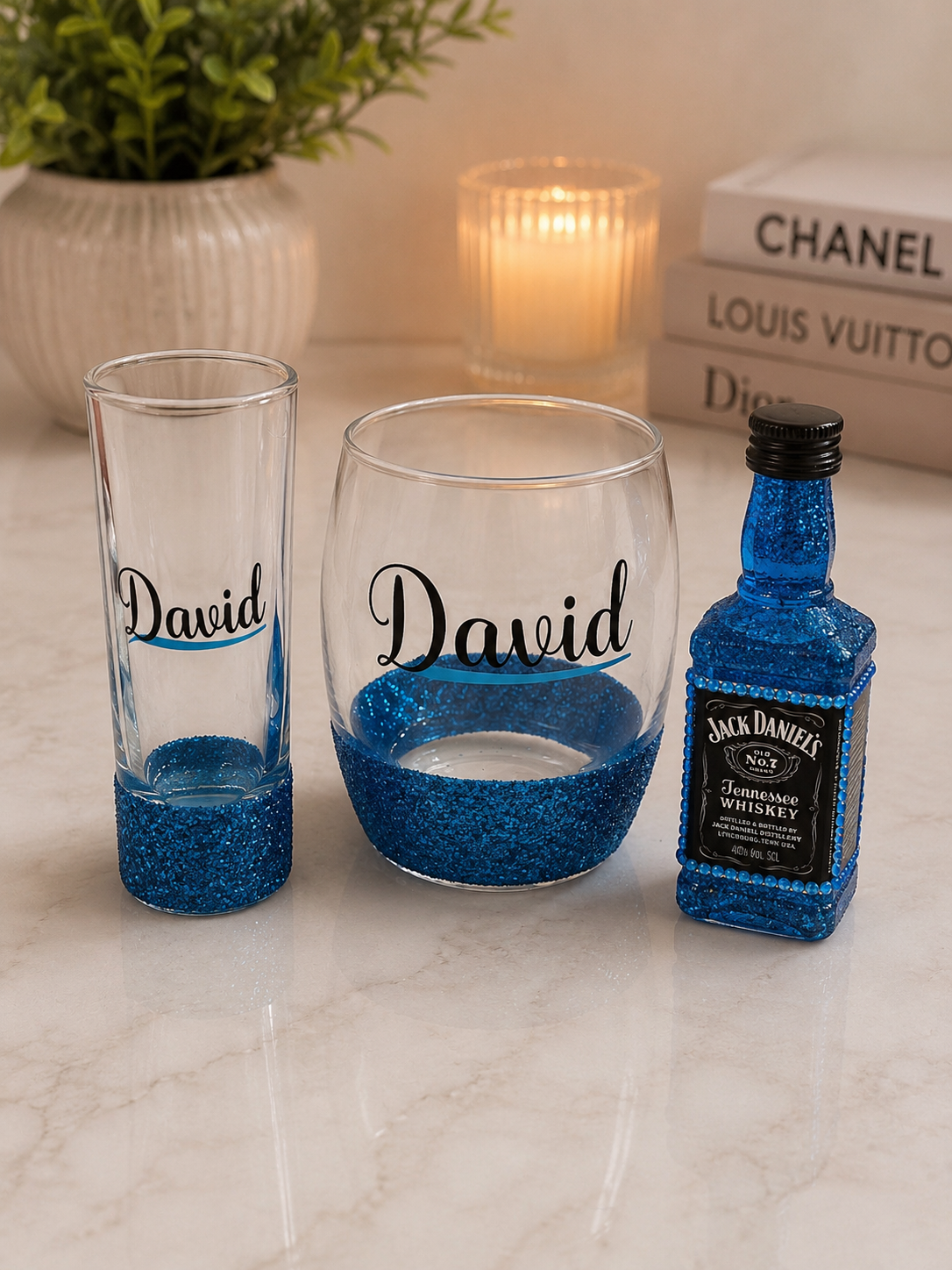 Personalised glitter glass bundle