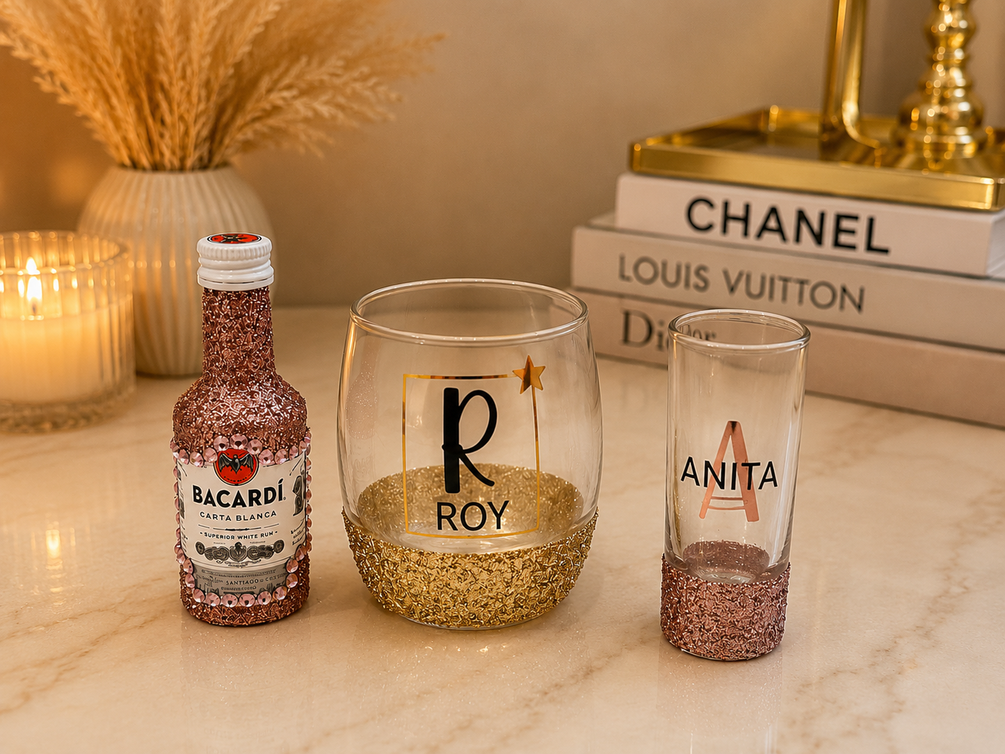 Personalised glitter glass bundle