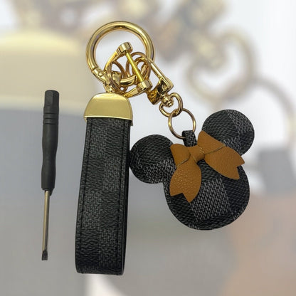 Cartoon Bow Mouse Bracelet Keychain Cute Animal PU Leather Key Ring Purse Bag Backpack Car Key Accessory Women Girls Gift