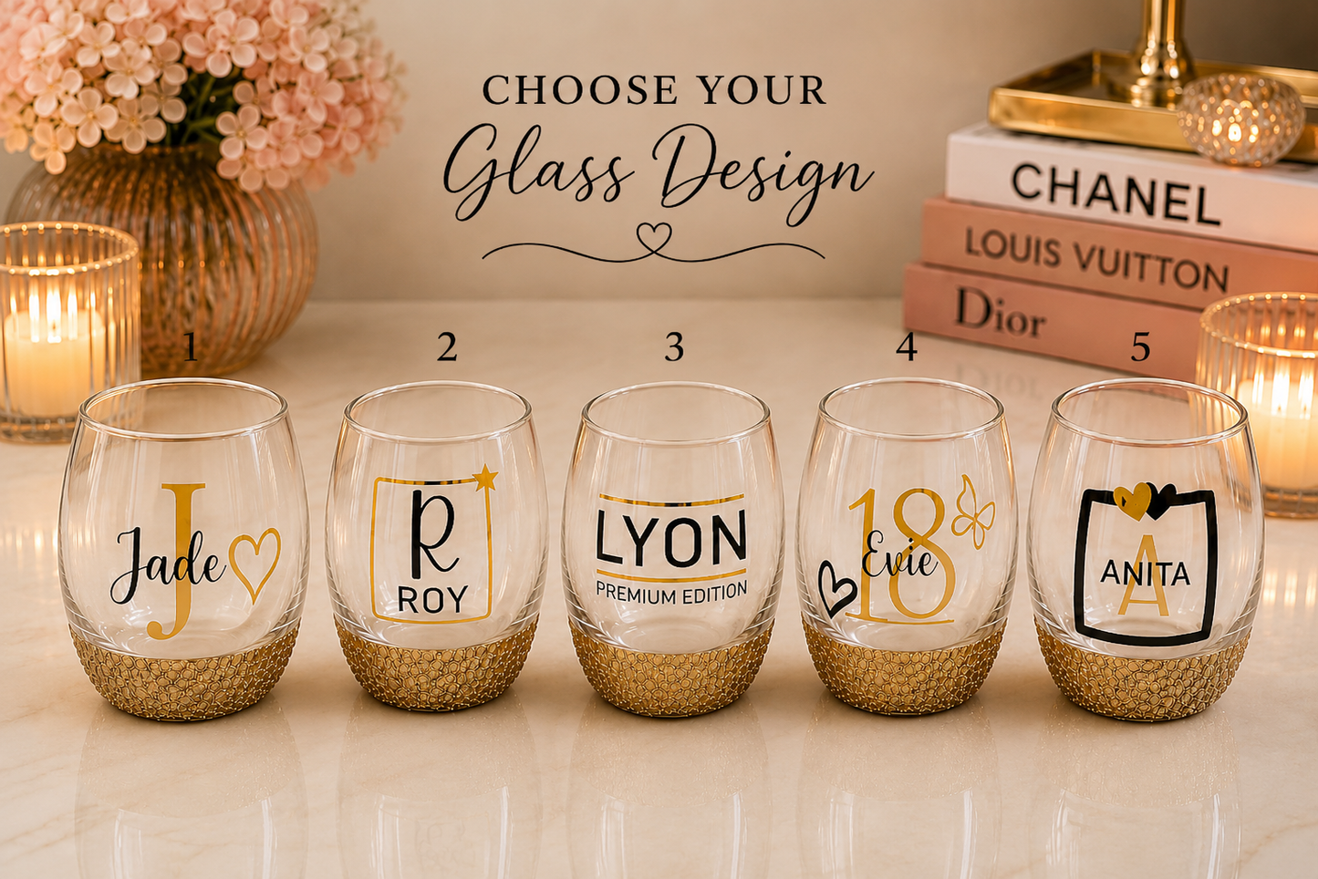 Personalised glitter glass bundle