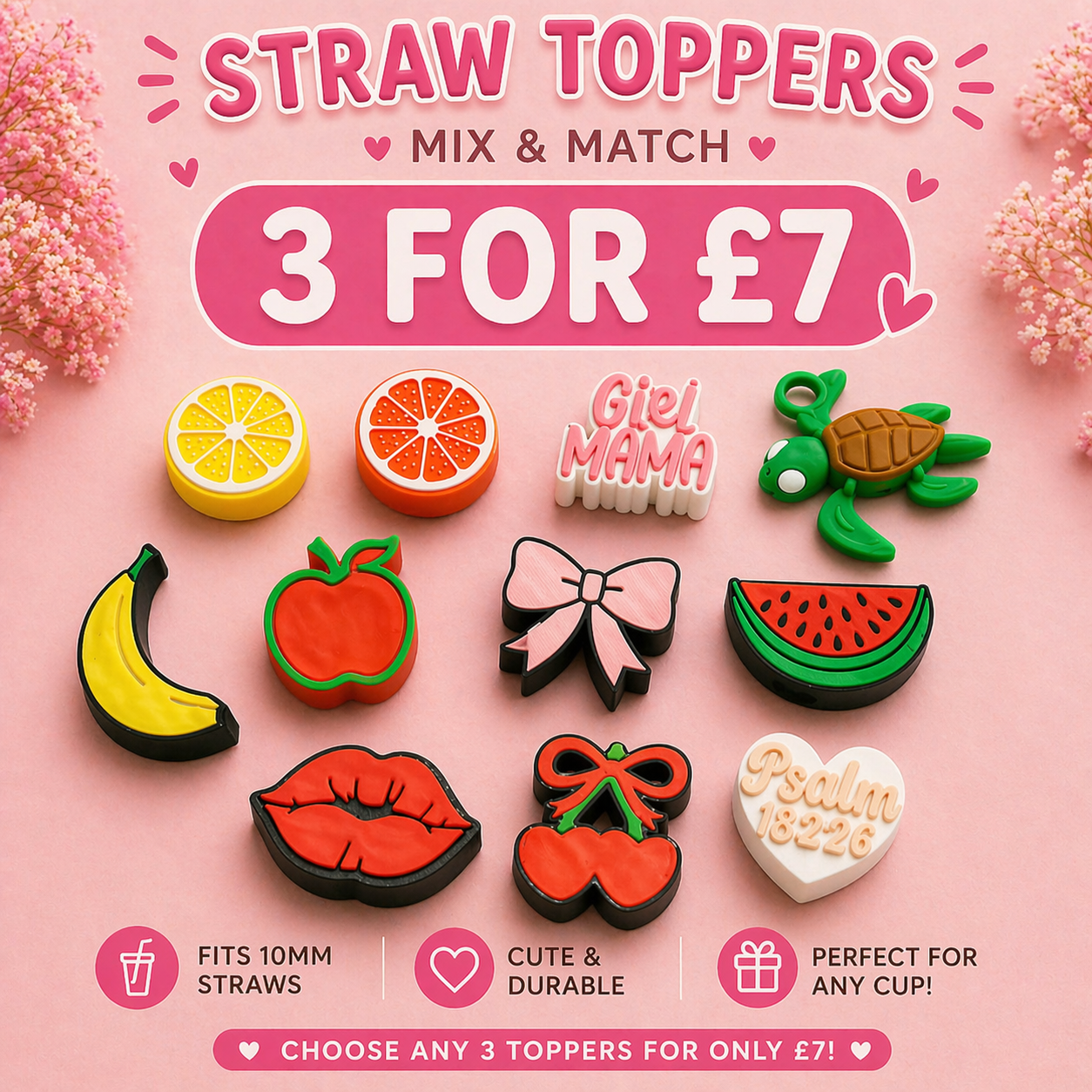 Straw Toppers | Colour options available