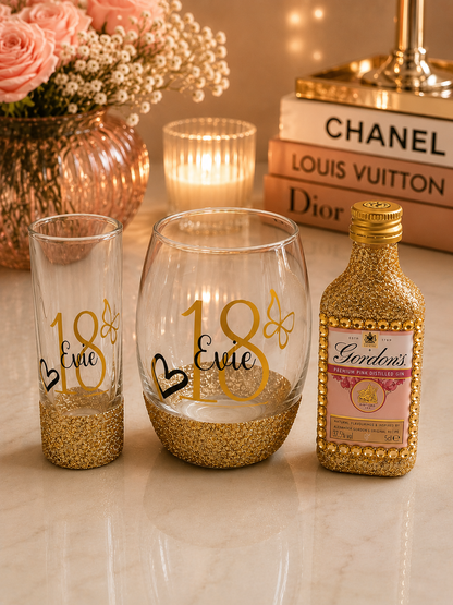 Personalised glitter glass bundle