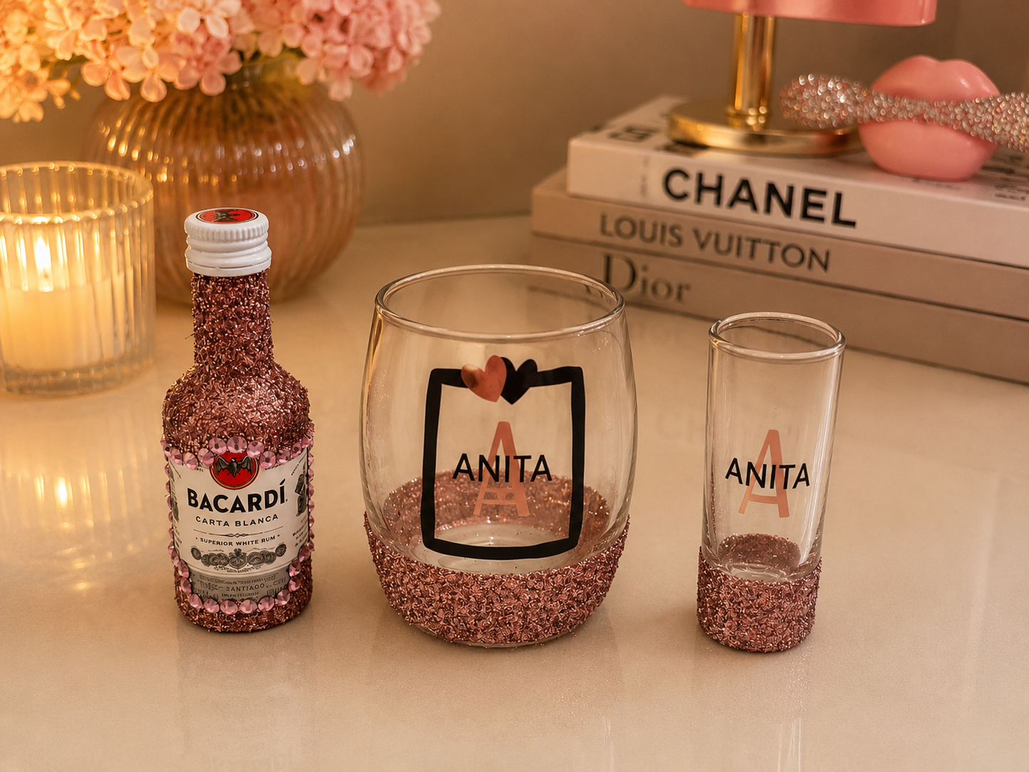 Personalised glitter glass bundle