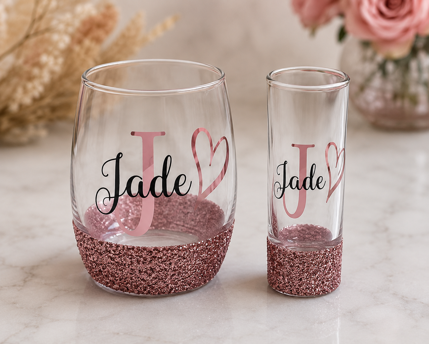 Personalised glitter glass bundle