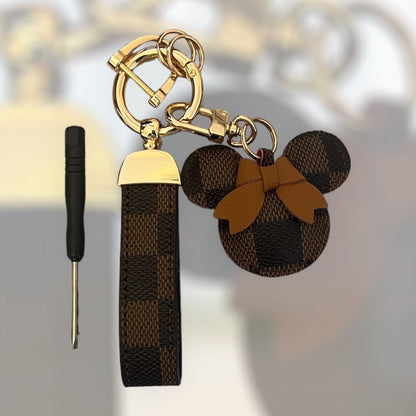 Cartoon Bow Mouse Bracelet Keychain Cute Animal PU Leather Key Ring Purse Bag Backpack Car Key Accessory Women Girls Gift