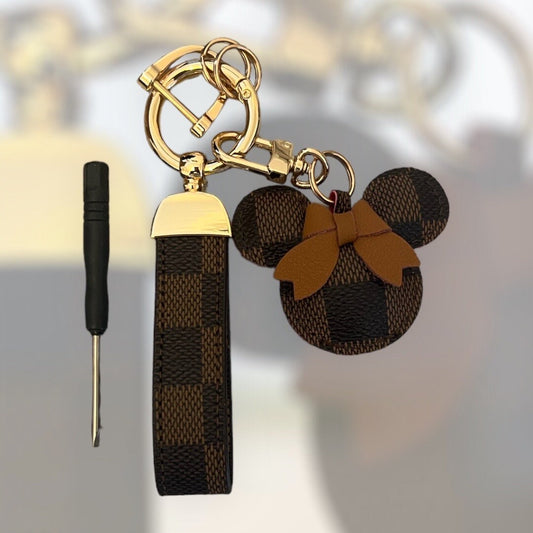 Cartoon Bow Mouse Bracelet Keychain Cute Animal PU Leather Key Ring Purse Bag Backpack Car Key Accessory Women Girls Gift