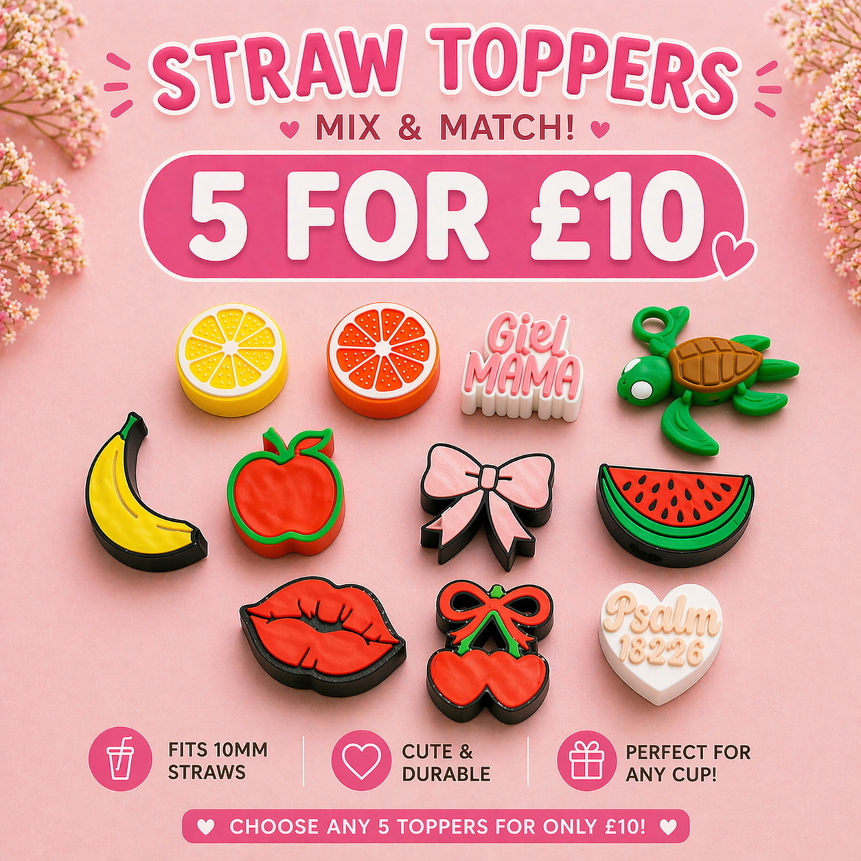 Straw Toppers | Colour options available