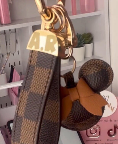 Cartoon Bow Mouse Bracelet Keychain Cute Animal PU Leather Key Ring Purse Bag Backpack Car Key Accessory Women Girls Gift